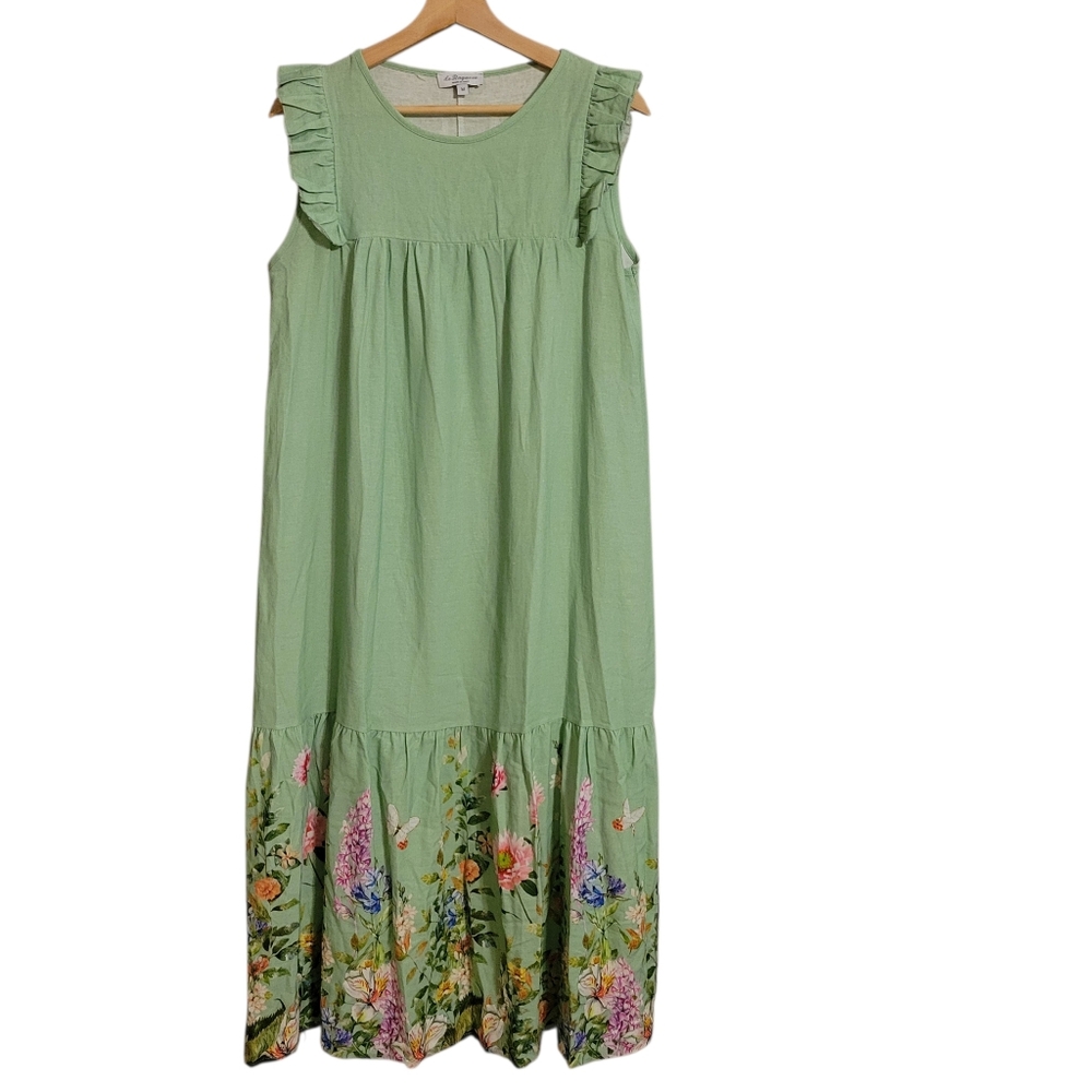 La Ragazze Green Floral Linen Blend Maxi Dress